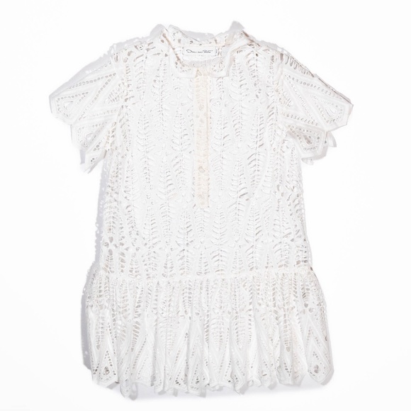 NEW Oscar De La Renta Made In Italy Cotton Lace Crochet Sheer Pullover Day Dress - Picture 1 of 4